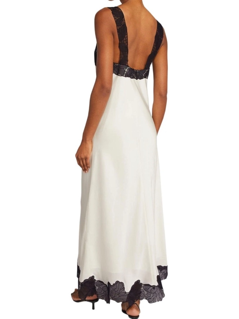 Simkhai Womens Gwynn Lace Trim Satin Midi Dress 8 Ivory/Black - $795 - Picture 3 of 7